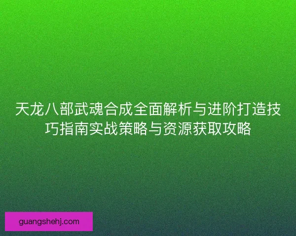 天龙八部武魂合成全面解析与进阶打造技巧指南实战策略与资源获取攻略